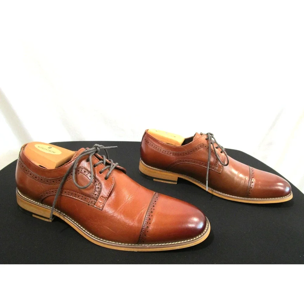 Stacy Adams Dickinson Cognac Brown Leather Cap Toe Oxford Shoes Men 9.5 M